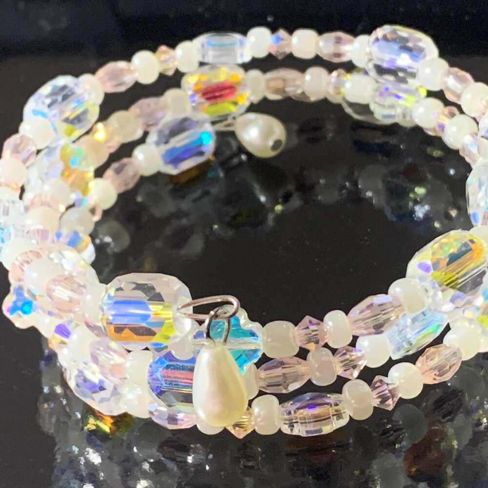 The Aurora Borealis Glass Beaded Coil Bracelet (Handmade)
